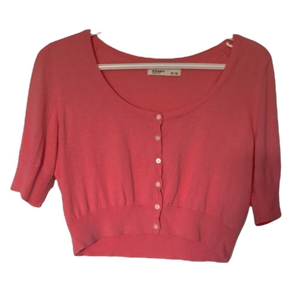 Old NAVY Coral Cropped Scoop Neck Button Up Short Sleeve Cardigan - Size Medium